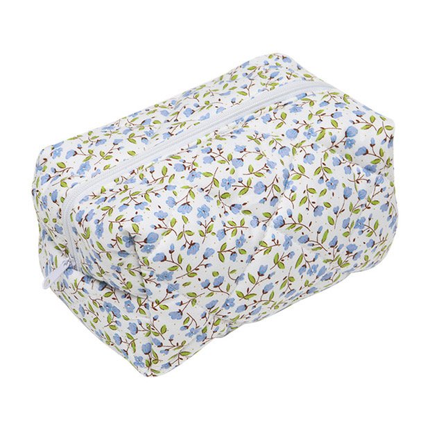 Winter Eco Friendly Cotton Floral Makeup Bag Aesthetic Organic Quilting-Travel Skincare Pouch Bag