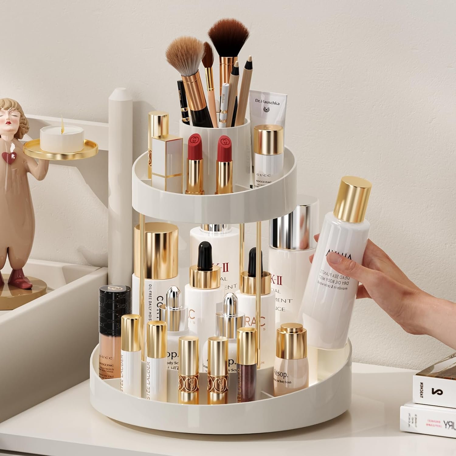 Rotating Makeup Organizer Bathroom Counter Organizer Perfume Organizer for Vanity Cosmetic and Skincare Make Up Holder Rack