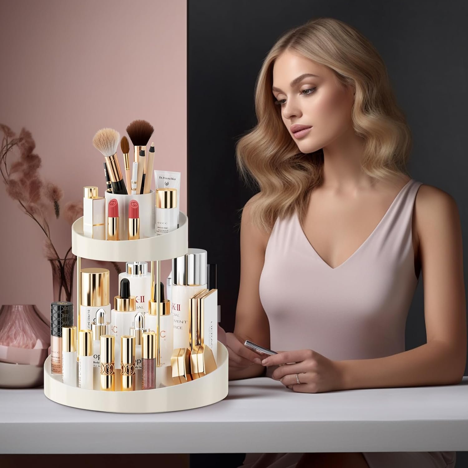 Rotating Makeup Organizer Bathroom Counter Organizer Perfume Organizer for Vanity Cosmetic and Skincare Make Up Holder Rack