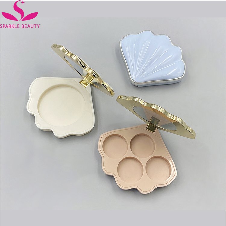 Shell shape Blush Palette Cosmetic Contain Makeup Cosmetics highlighter pressed palette box case with mirror