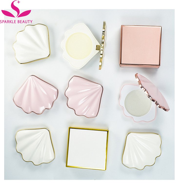 Shell shape Blush Palette Cosmetic Contain Makeup Cosmetics highlighter pressed palette box case with mirror