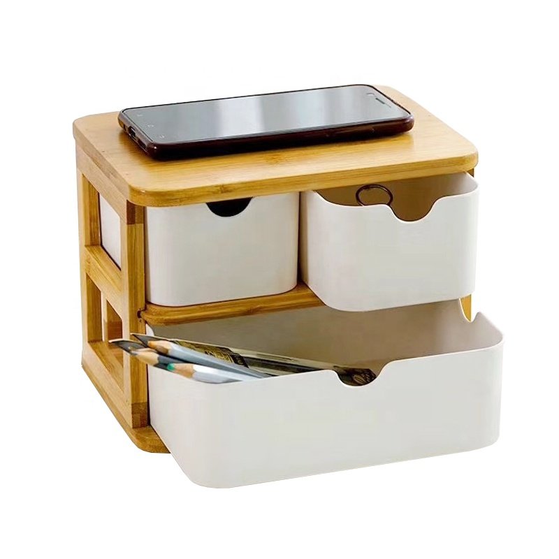 Multifunction office mess 3 drawers bamboo wood desk stationary storage holder organizer for stationery jewelry collection
