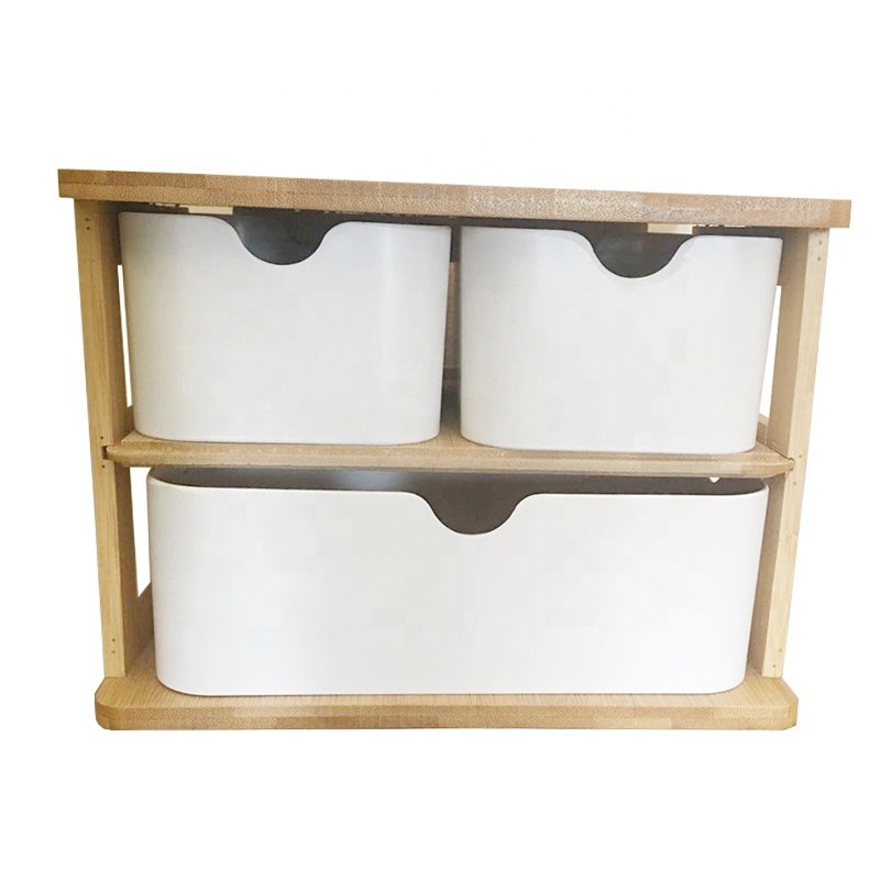 Multifunction office mess 3 drawers bamboo wood desk stationary storage holder organizer for stationery jewelry collection