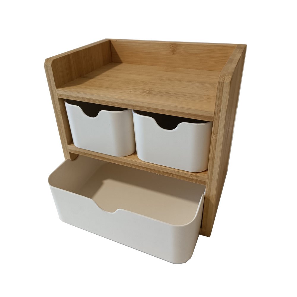 Multifunction office mess 3 drawers bamboo wood desk stationary storage holder organizer for stationery jewelry collection