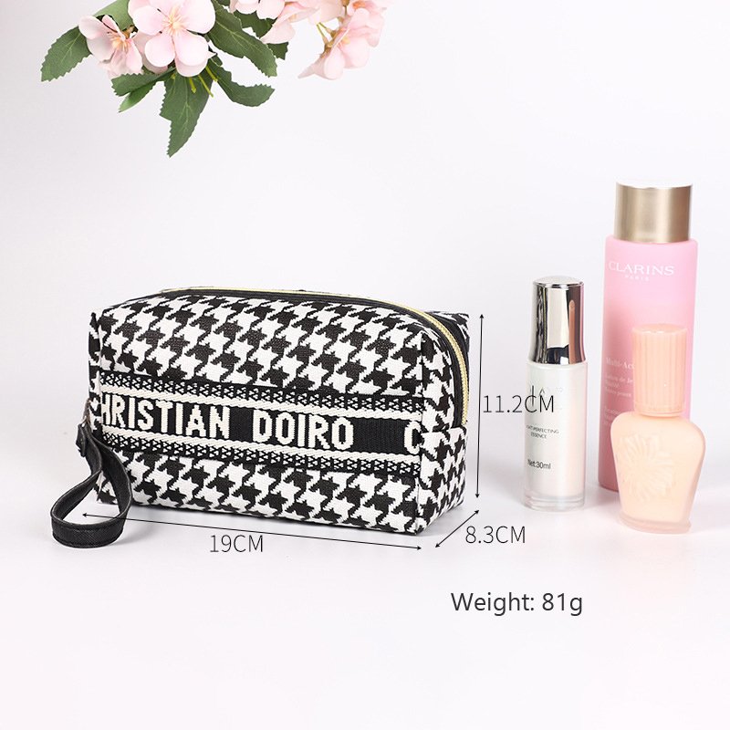 Women Makeup Bag Girls Cosmetic Pouch Travel Storage Bag New design houndstooth PU leather Waterproof Portable Wash Handbag