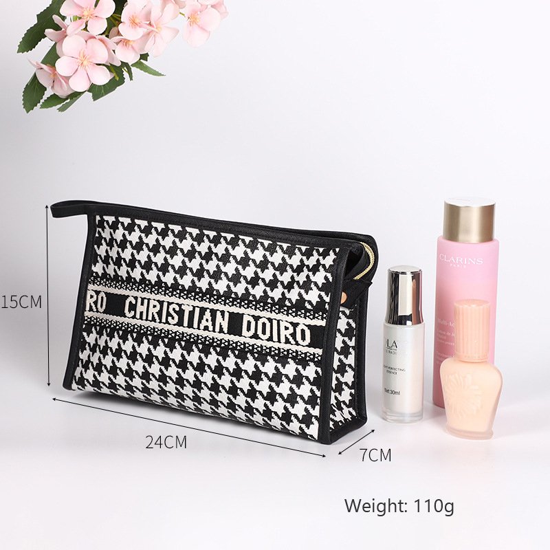 Women Makeup Bag Girls Cosmetic Pouch Travel Storage Bag New design houndstooth PU leather Waterproof Portable Wash Handbag