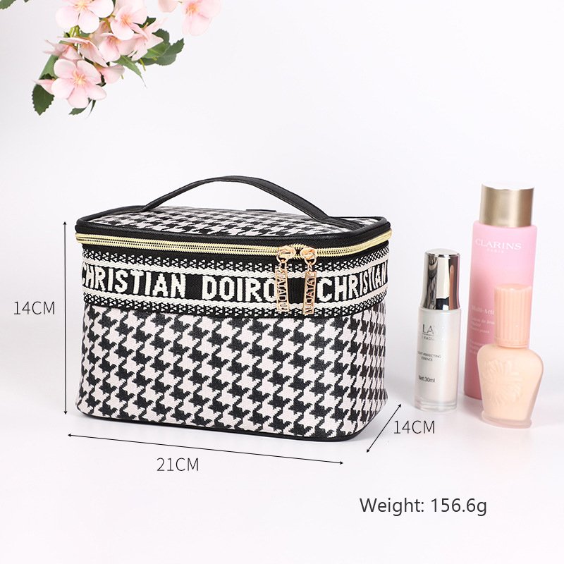 Women Makeup Bag Girls Cosmetic Pouch Travel Storage Bag New design houndstooth PU leather Waterproof Portable Wash Handbag