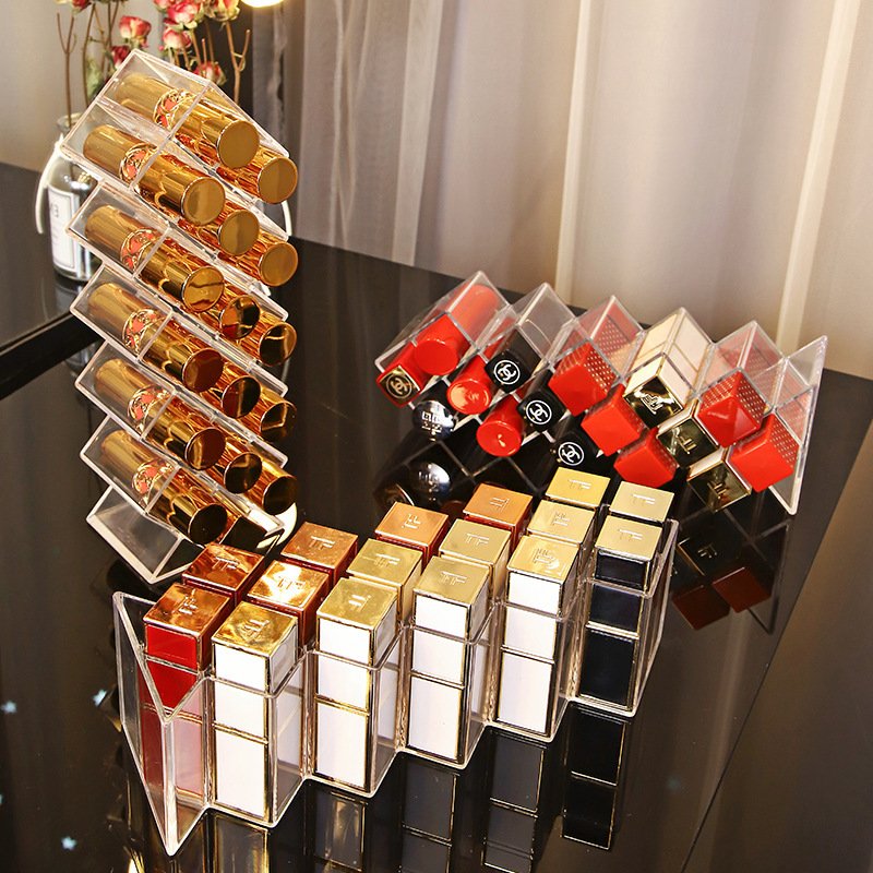 16 Grid Acrylic Makeup Organizer Storage Case Plastic Cosmetic Lipstick Jewelry Box with Lipstick Storage Makeup Brushes Holder
