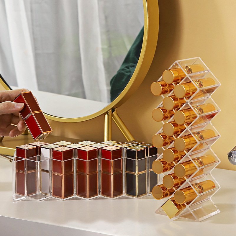 16 Grid Acrylic Makeup Organizer Storage Case Plastic Cosmetic Lipstick Jewelry Box with Lipstick Storage Makeup Brushes Holder