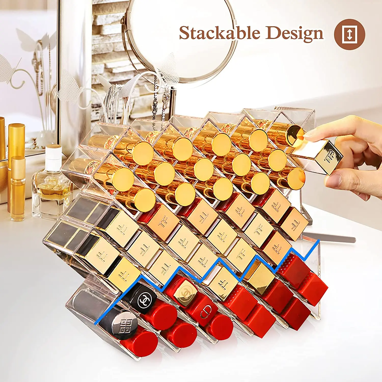 16 Grid Acrylic Makeup Organizer Storage Case Plastic Cosmetic Lipstick Jewelry Box with Lipstick Storage Makeup Brushes Holder