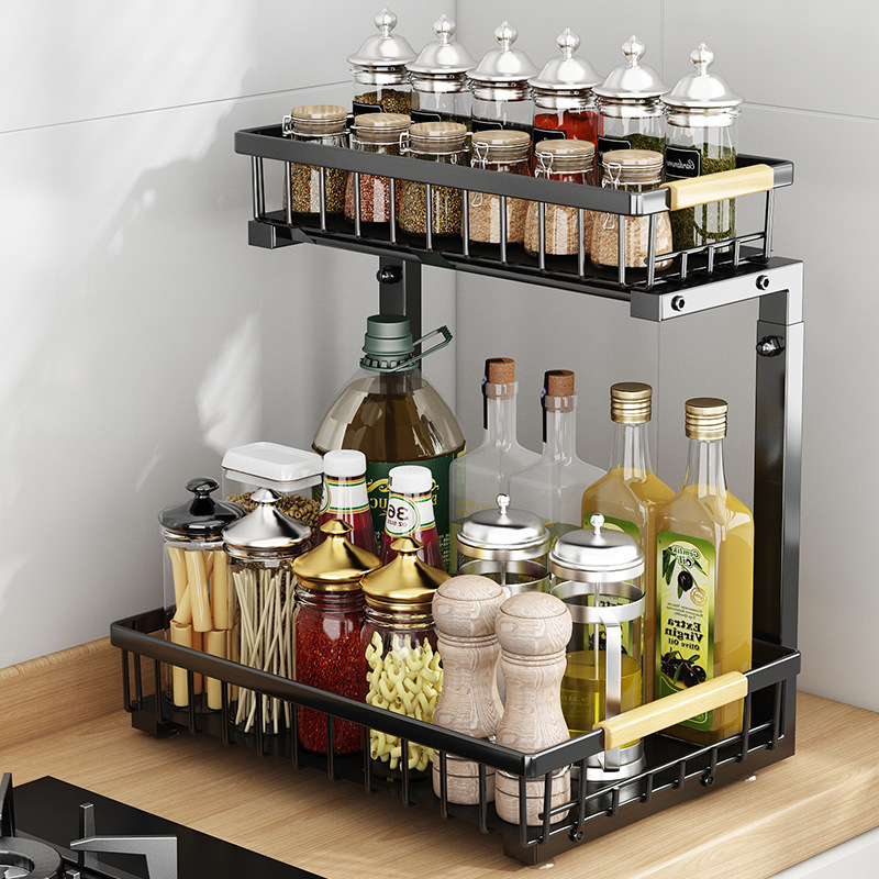 Kitchen Cabinet Metal Steel Under Sink Organizers And Storage 2 Tier Pull Out Cabinet Sink Dishes Drainer Storage Organizer