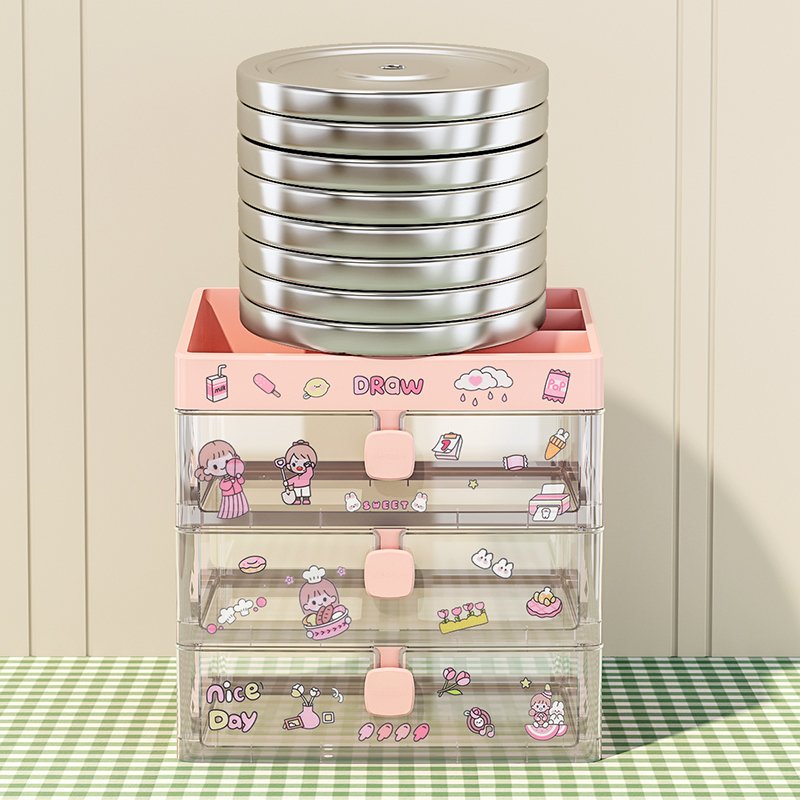 Drawer style storage box white two-layer plastic storage box pink three-layer organizing box With DIY