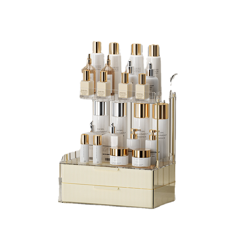 Luxury Lighted Vanity Table with Cosmetics Drawer Storage Rack - Organize Your Makeup Collection in Style!