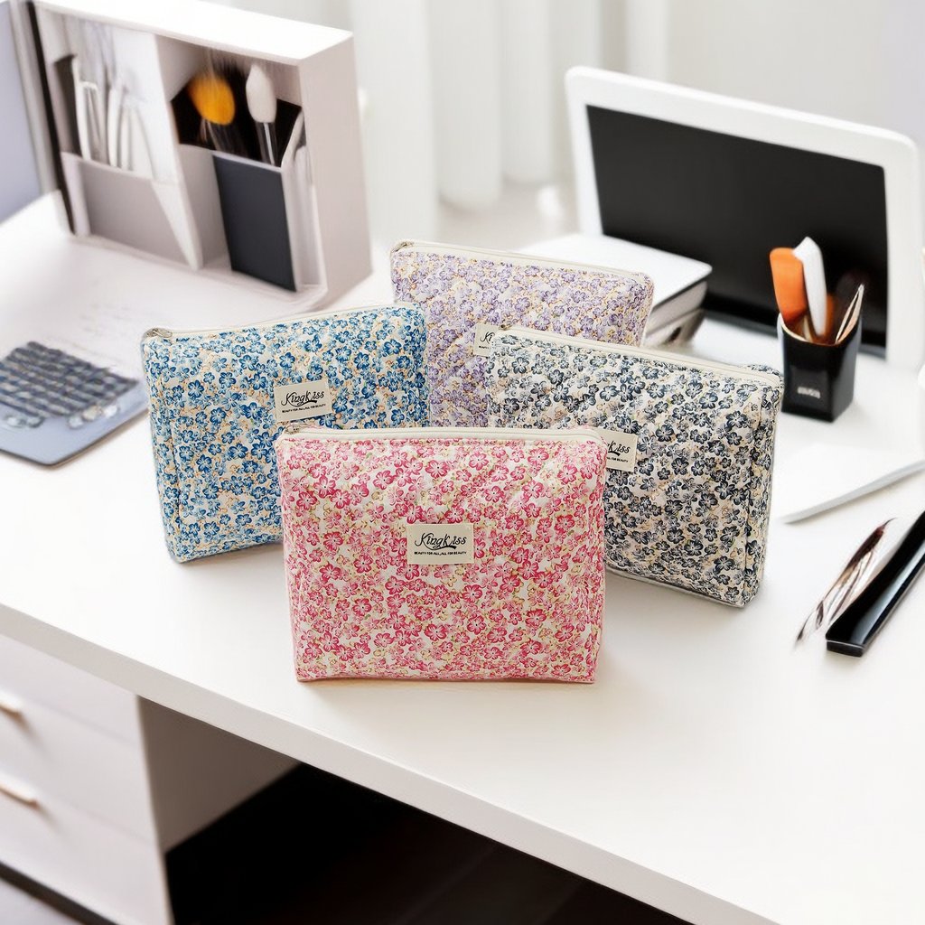 Eco Friendly Custom Floral Lining Cotton Cosmetic Makeup Make Up Toiletry Travel Skincare Pouch Bag