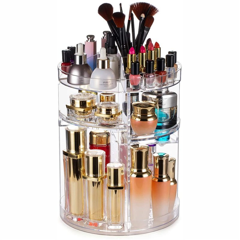 360 Degree Rotating Makeup Organizer for Bathroom,4 Tier Adjustable Spinning Cosmetic Storage Cases and Make Up Holder Display
