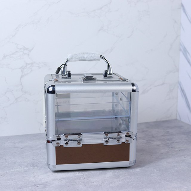 Travel 2 Trays Acrylic Small Clear See Through Cosmetic Organizer Box Transparent Makeup Train Case aluminum