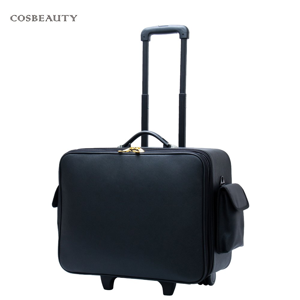 KONCAI Customize Multi-Useful Trolley Makeup Bag Nylon Rolling Train Case Cosmetic Travel Bag