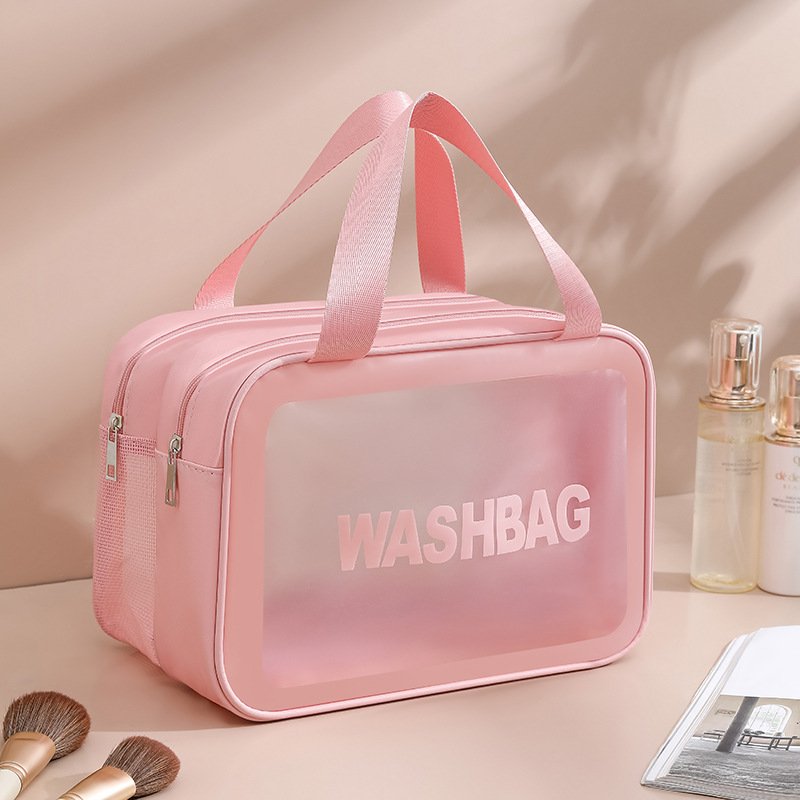 Waterproof makeup bag Double-layer Korean large capacity travel portable toiletries bag pu dry and wet separation storage bag