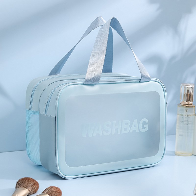 Waterproof makeup bag Double-layer Korean large capacity travel portable toiletries bag pu dry and wet separation storage bag