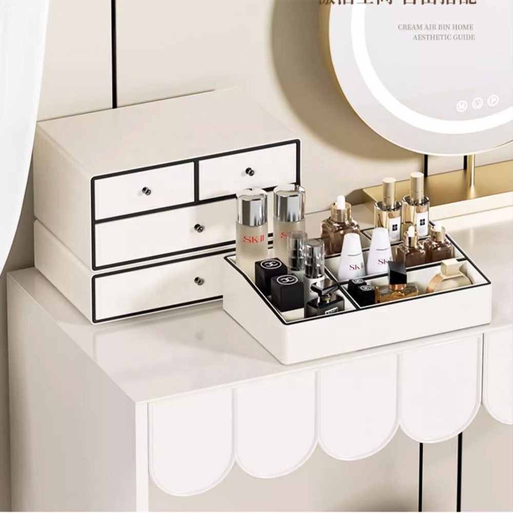 Frins Leather Comb Cases Storage Organizer Makeup Skin Care Box Cosmetic Desktop Cabinets Leather With Drawers
