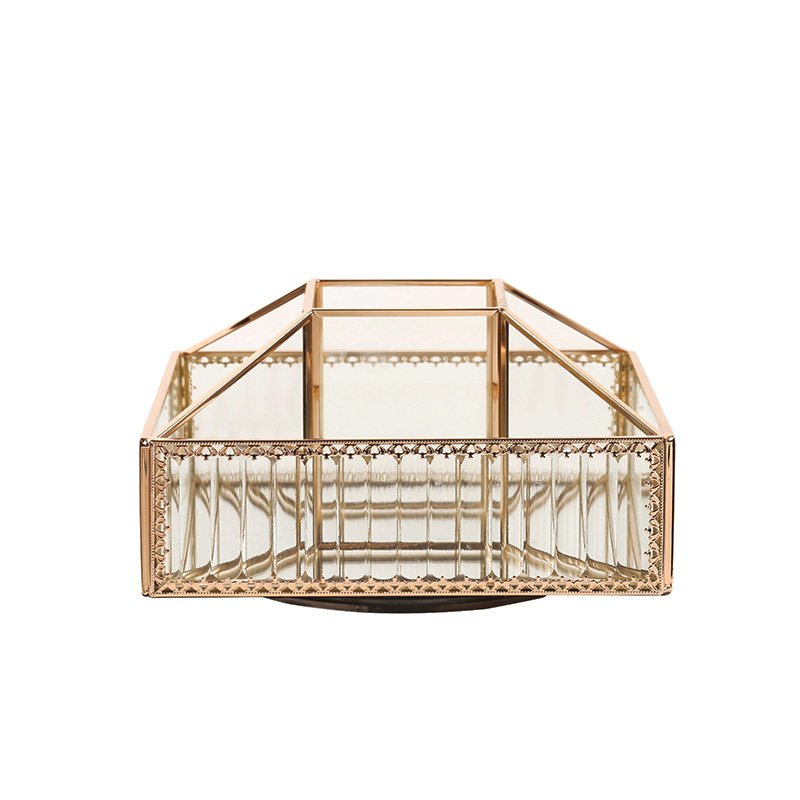 Ready To Ship Luxury Makeup Sets Cosmetics Box Metal Glass 360 Rotating Makeup Organizer