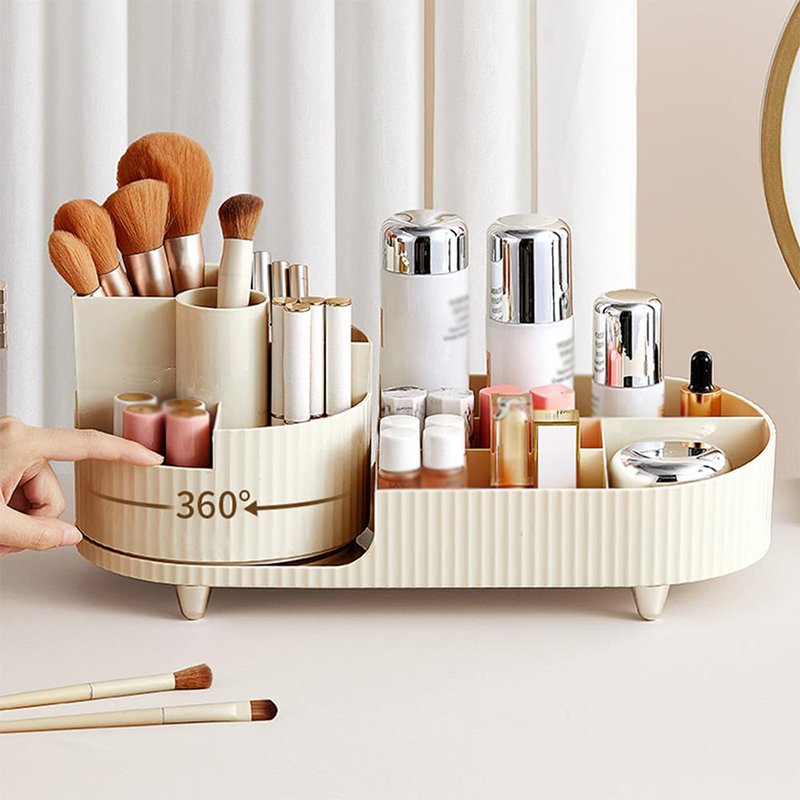 NISEVEN Hot Sale Multifunction Compartment Makeup Brush Holder 360 Rotating Cosmetic Organizer Vanity Plastic Makeup Organizer