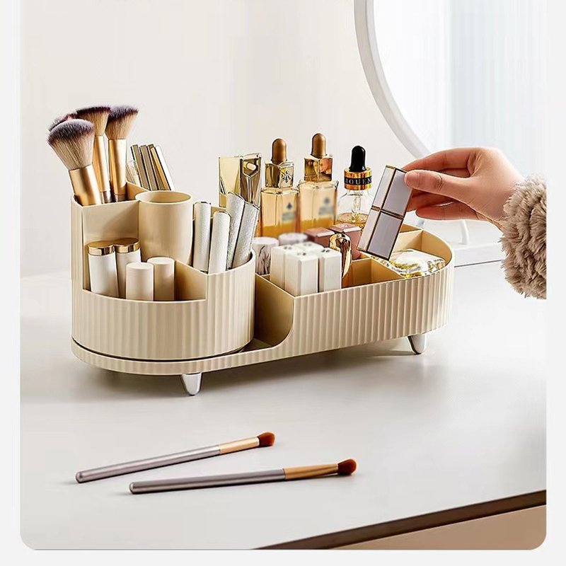NISEVEN Hot Sale Multifunction Compartment Makeup Brush Holder 360 Rotating Cosmetic Organizer Vanity Plastic Makeup Organizer