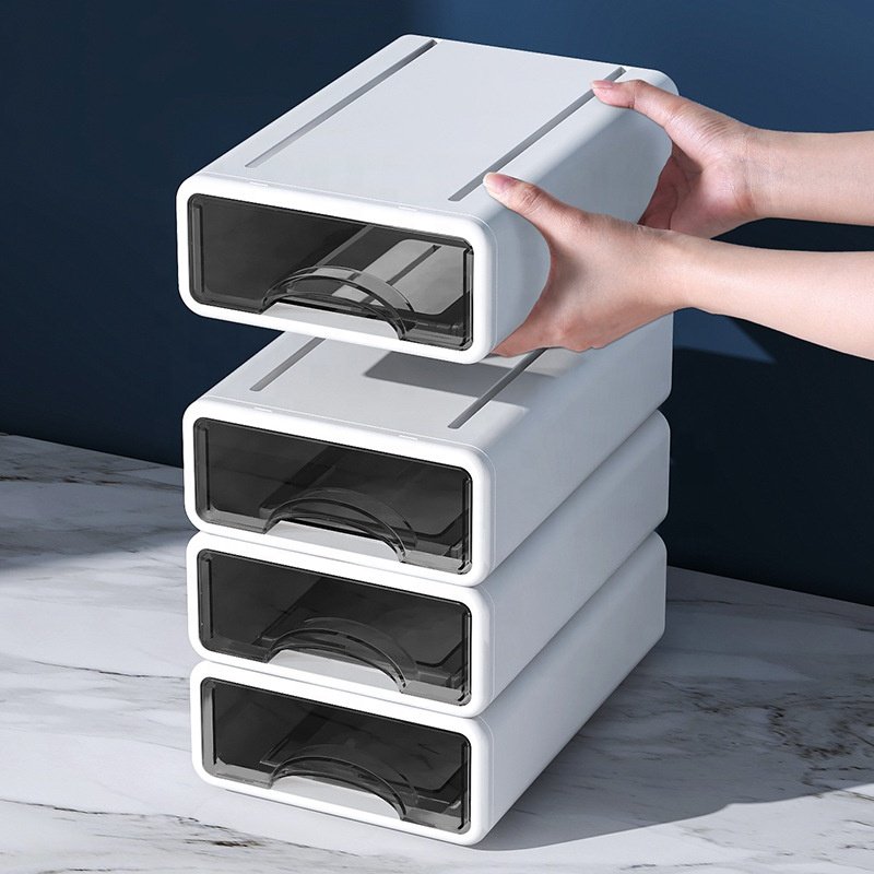 Modern White Plastic Desktop Stationery Storage Box Drawer Stackable Organizers A4 Files Storage for Office Home