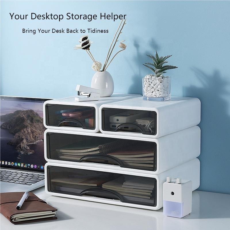 Modern White Plastic Desktop Stationery Storage Box Drawer Stackable Organizers A4 Files Storage for Office Home