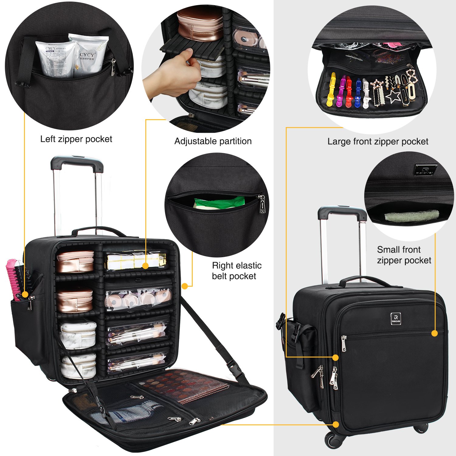 Relavel Size Trolley Makeup Case Plus Bucket Bag 4 Piece Set, Complete Makeup Organizer, Makeup Artist Travel Essentials