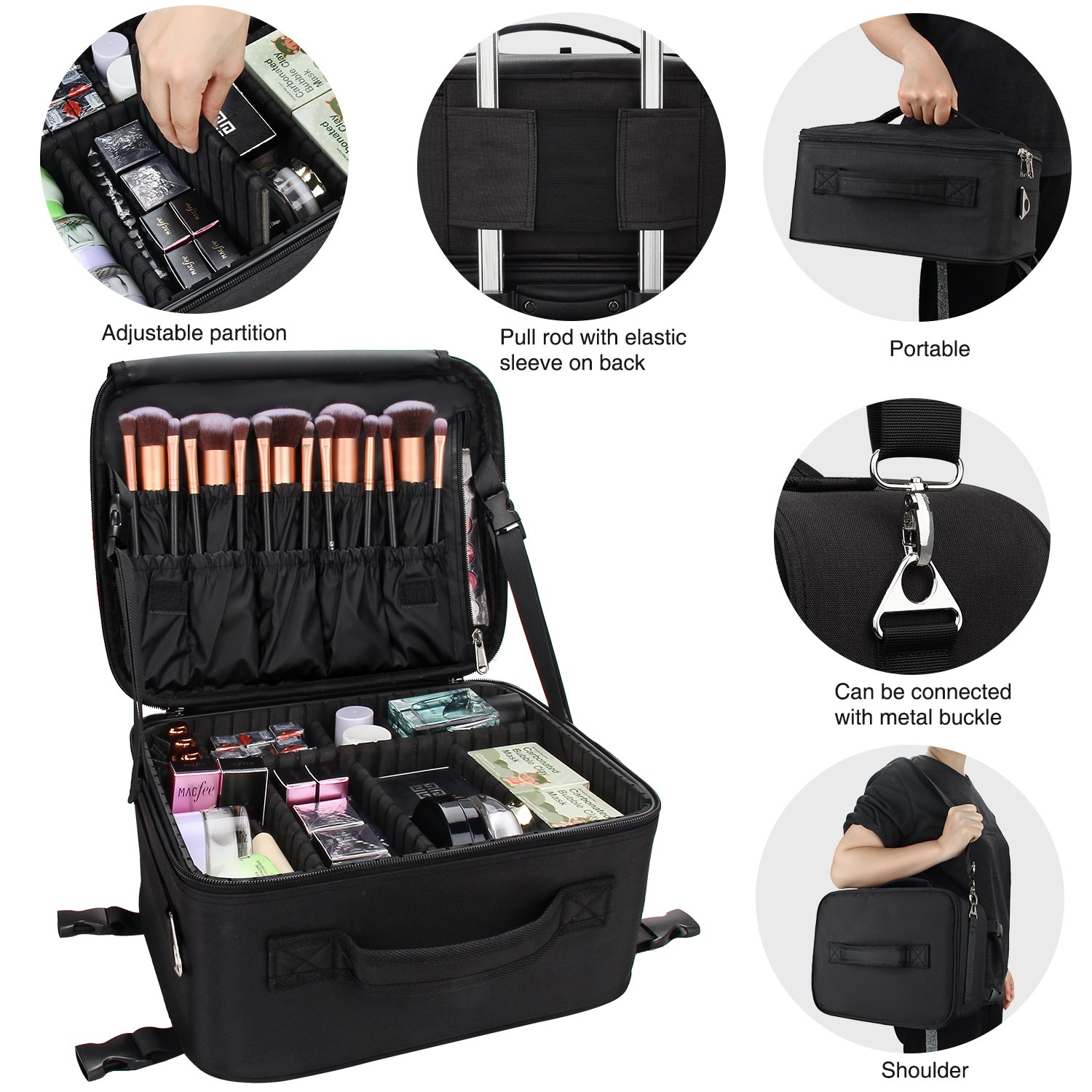 Relavel Size Trolley Makeup Case Plus Bucket Bag 4 Piece Set, Complete Makeup Organizer, Makeup Artist Travel Essentials