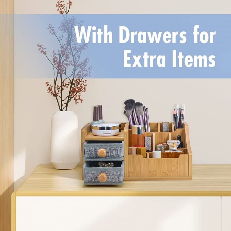 100% Natural Bamboo Unique Gift Idea Cosmetic Organizer Box Storage Makeup With Pu