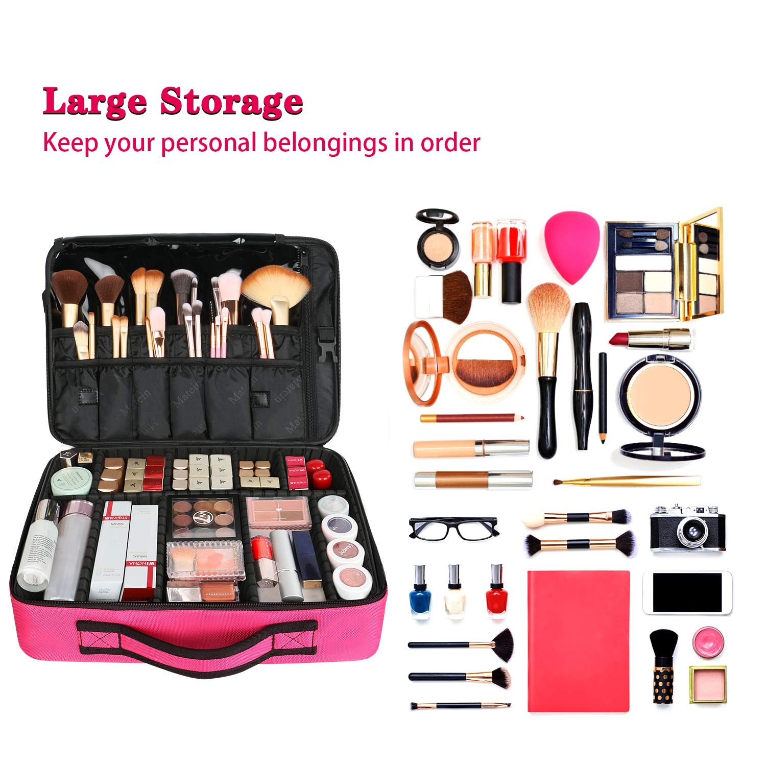 Large Professional Makeup Organizer with Mirror 3 Layers Artist Cosmetic Bags Cases