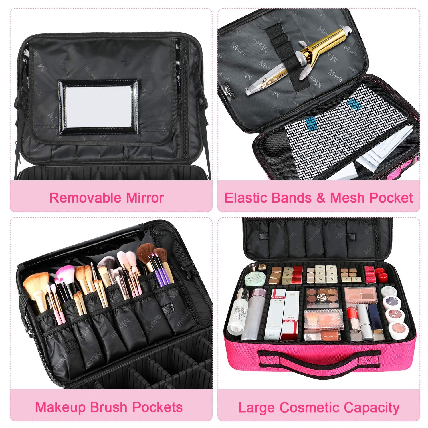 Large Professional Makeup Organizer with Mirror 3 Layers Artist Cosmetic Bags Cases