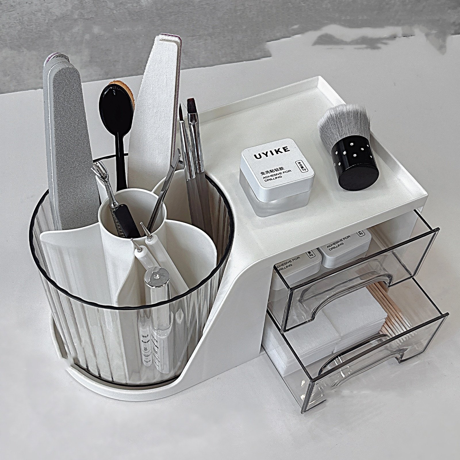 Modern Design Rotating Desk Organizer Drawer PP Plastic Desktop Makeup Brush Pencil Holder Rectangle Shape Multifunctional Inj