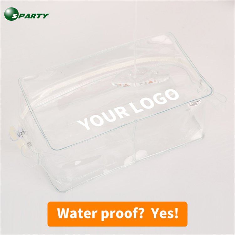 OEM Custom Logo Biodegradable Transparent Travel Zipper Pouch Women Beauty Waterproof Zipper Makeup Bag PVC Clear Cosmetic Bag