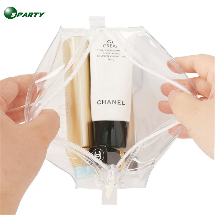 OEM Custom Logo Biodegradable Transparent Travel Zipper Pouch Women Beauty Waterproof Zipper Makeup Bag PVC Clear Cosmetic Bag