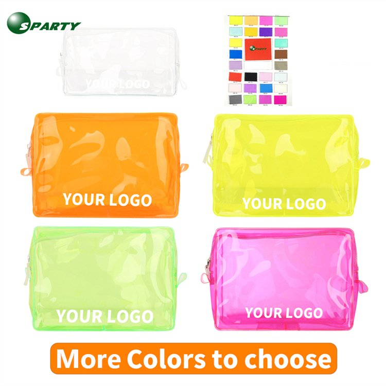 OEM Custom Logo Biodegradable Transparent Travel Zipper Pouch Women Beauty Waterproof Zipper Makeup Bag PVC Clear Cosmetic Bag