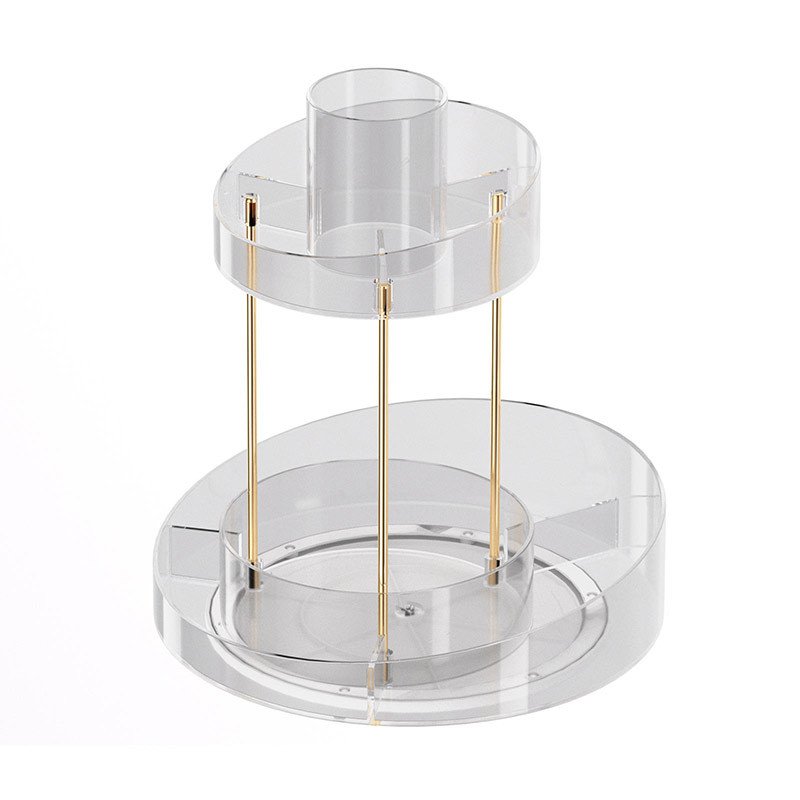 2-Tier Round Rotating Skincare Storage Extra Top Tray Included Large Capacity Toiletries Vanity Makeup Organizer Countertop