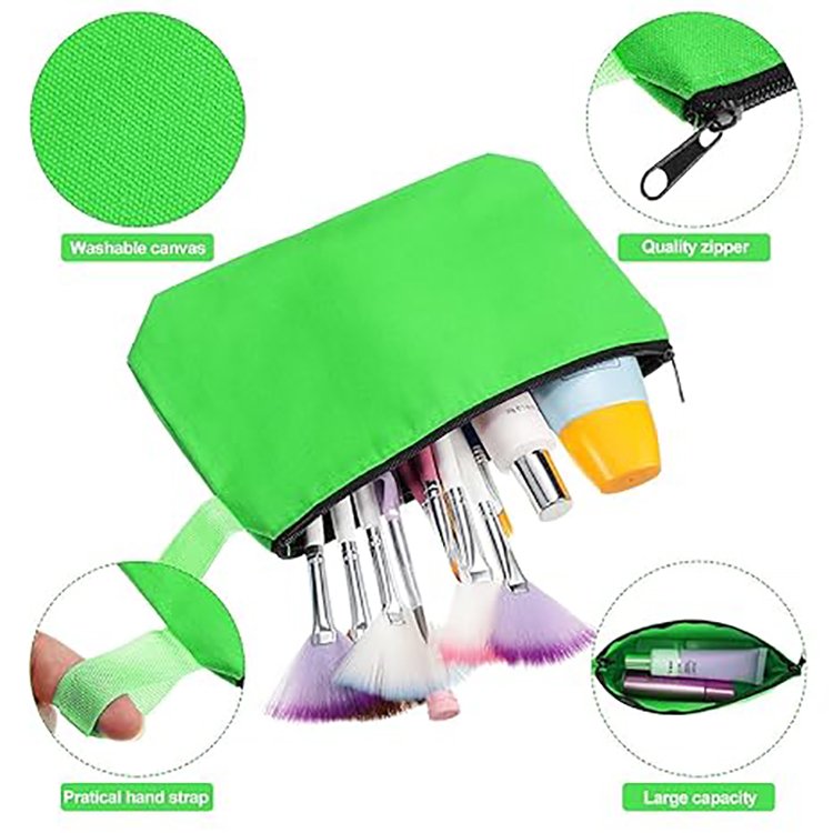 Custom Size Logo Private Label Women Travel Makeup Bag Large Capacity Cotton Canvas Makeup Pouch Cosmetic Bag With Zipper