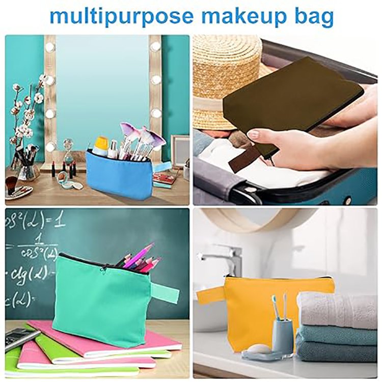 Custom Size Logo Private Label Women Travel Makeup Bag Large Capacity Cotton Canvas Makeup Pouch Cosmetic Bag With Zipper