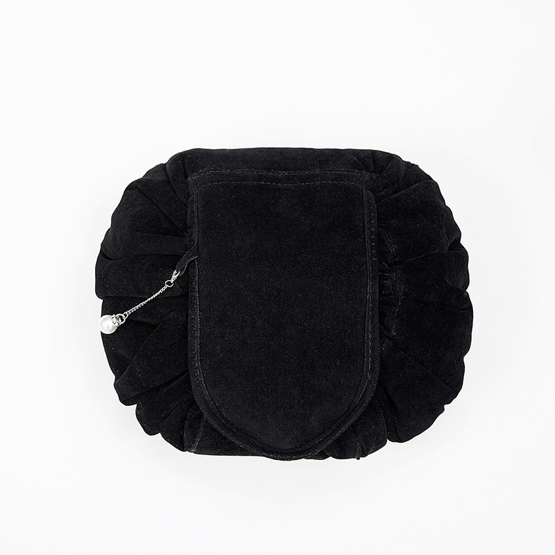 Customised Cosmetic Bag Large Capacity Flannel Lazy Make Up Pouches Foldable Drawstring Makeup Bag