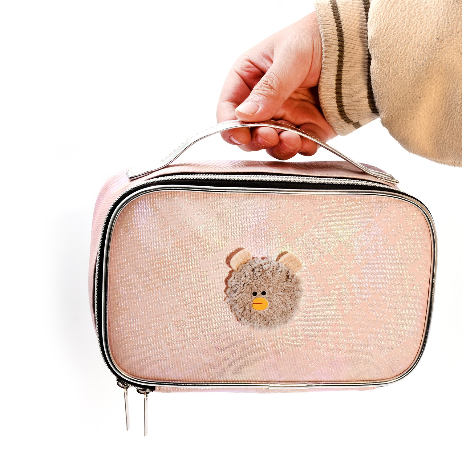 2024 New Fashion Holographic Pu Fabric Large Capacity Makeup Storage Cosmetic Bag Travel Women Makeup Bag