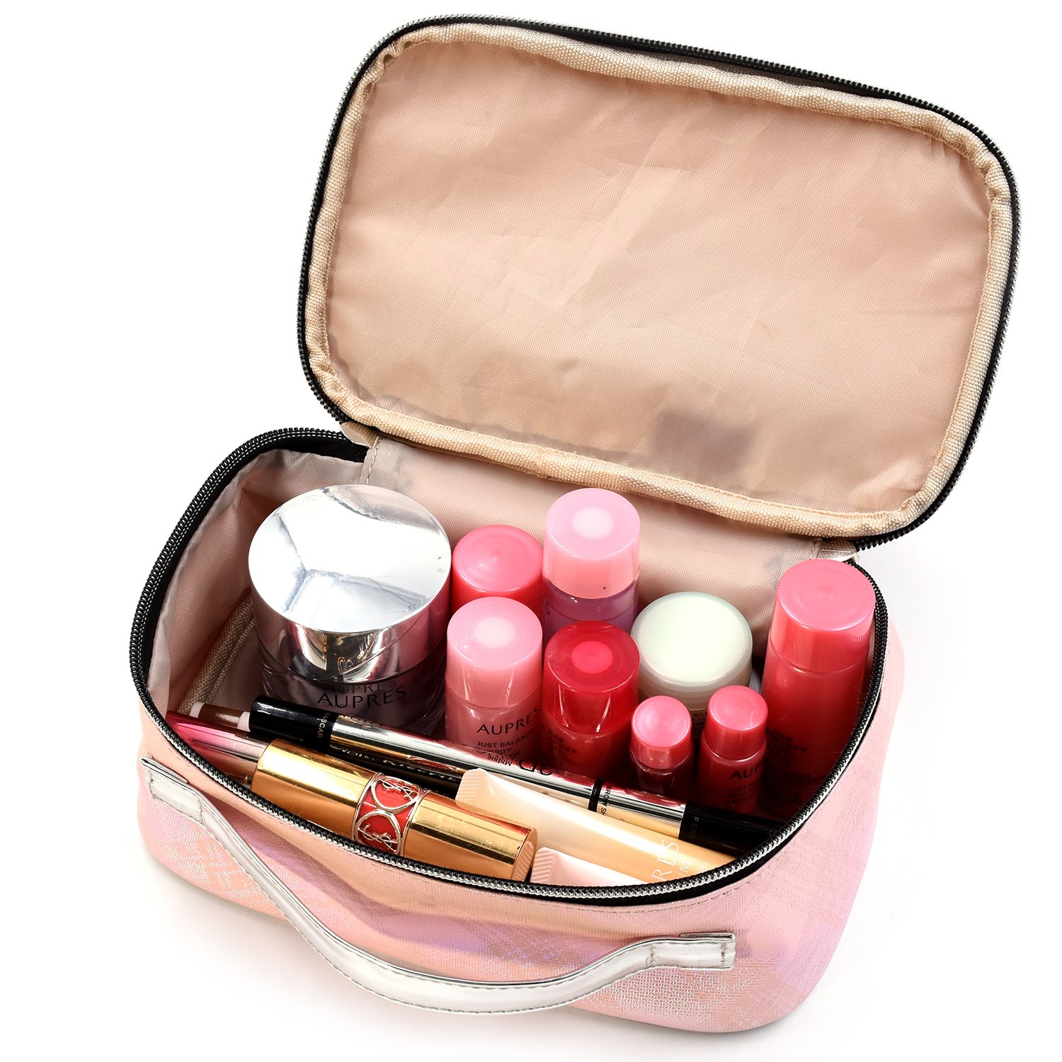 2024 New Fashion Holographic Pu Fabric Large Capacity Makeup Storage Cosmetic Bag Travel Women Makeup Bag