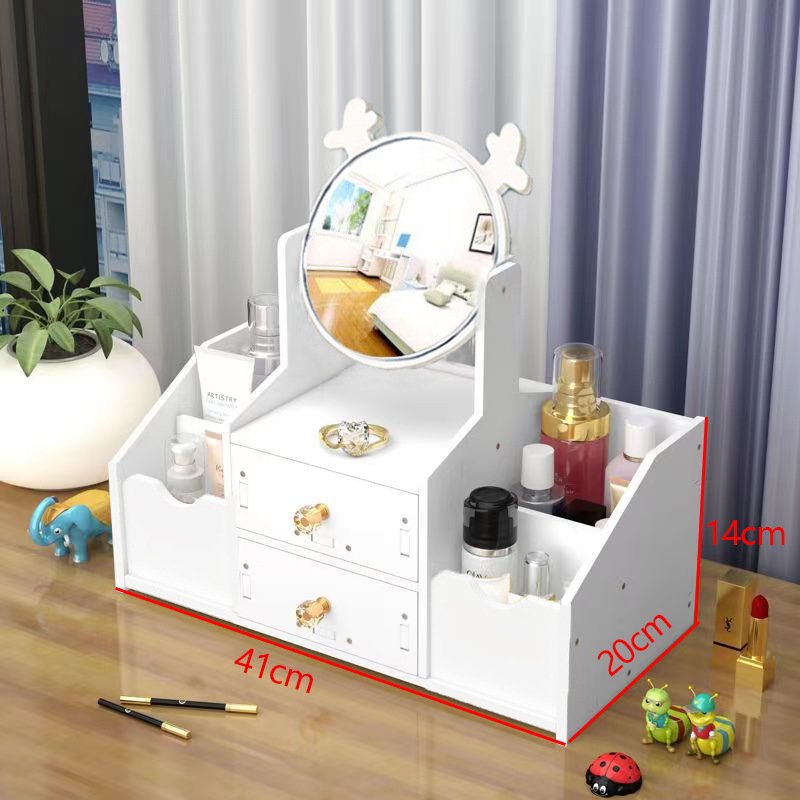 Multifunctional Luxury white round mirror nordic cosmetic storage box makeup organizer with cat ears with Mirror