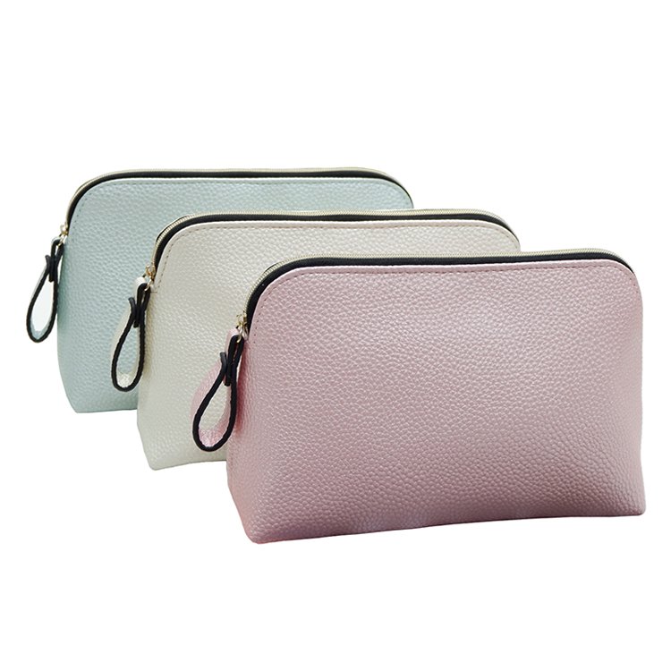 wedding bride bridesmaid zip leather pouch pu makeup amenity bag women clutch classic shell shape plain travel cosmetic bag
