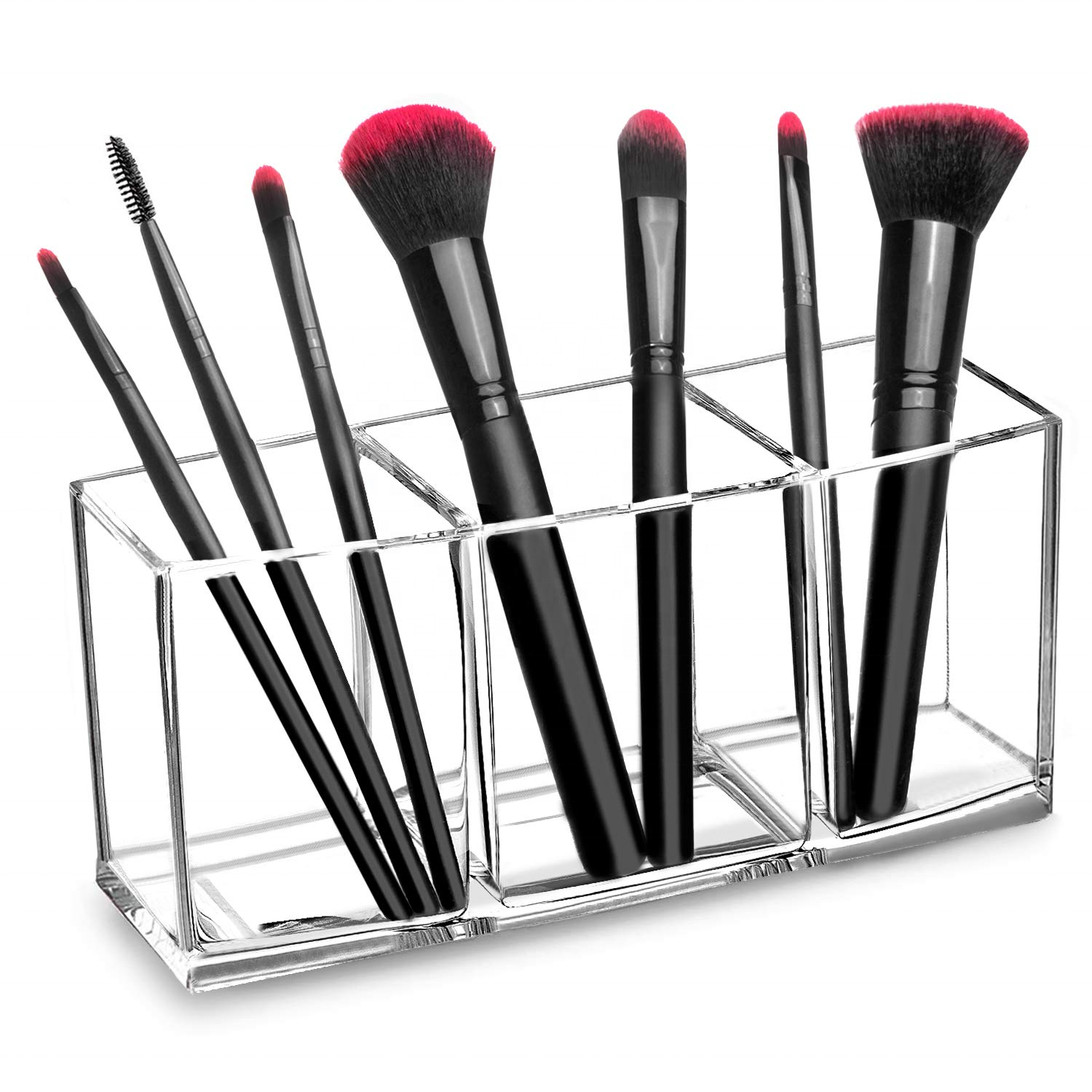 3 Grids Clear Makeup Brush Holder Transparent Plastic Makeup Brush Organizer