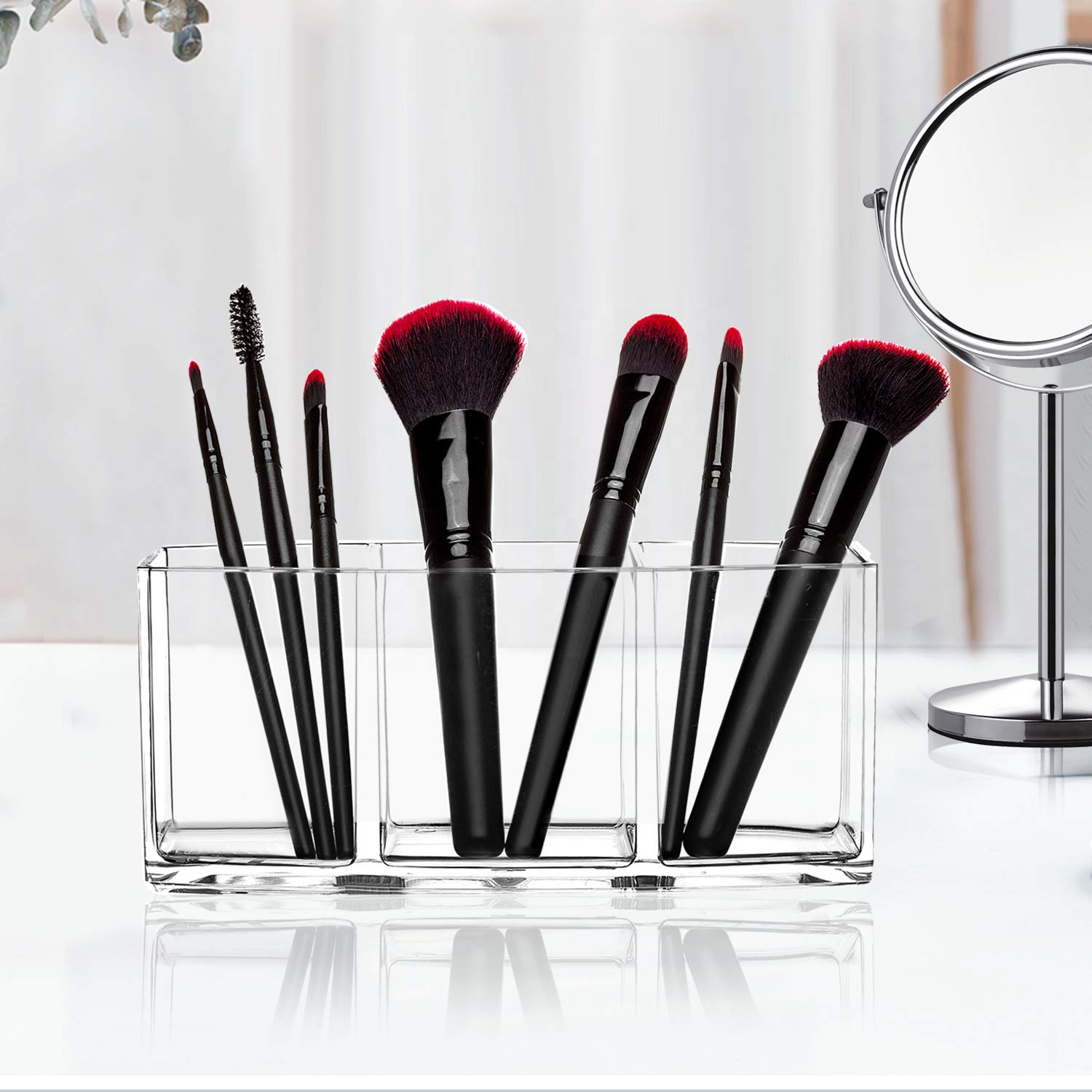 3 Grids Clear Makeup Brush Holder Transparent Plastic Makeup Brush Organizer