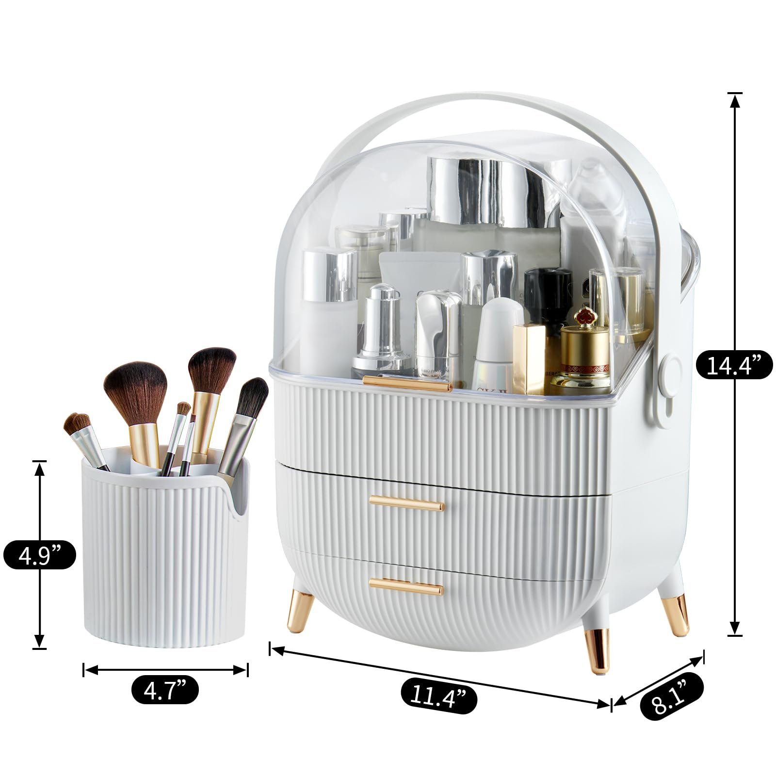 NISEVEN Hot Sale 3 Tier Clear Cover Cosmetic Display Case with Two Tier Drawer and Brush Storage Box Makeup Storage Organizer