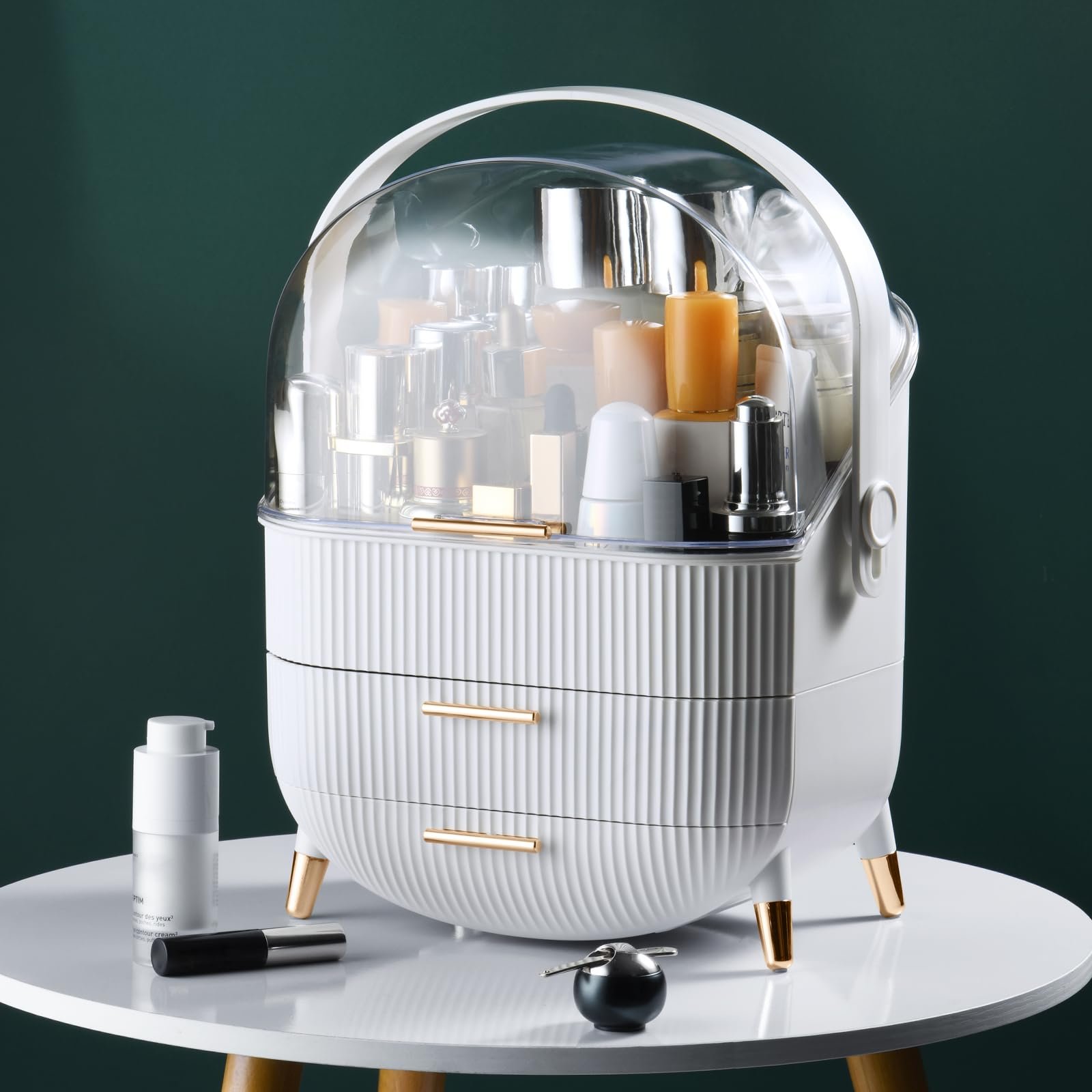 NISEVEN Hot Sale 3 Tier Clear Cover Cosmetic Display Case with Two Tier Drawer and Brush Storage Box Makeup Storage Organizer